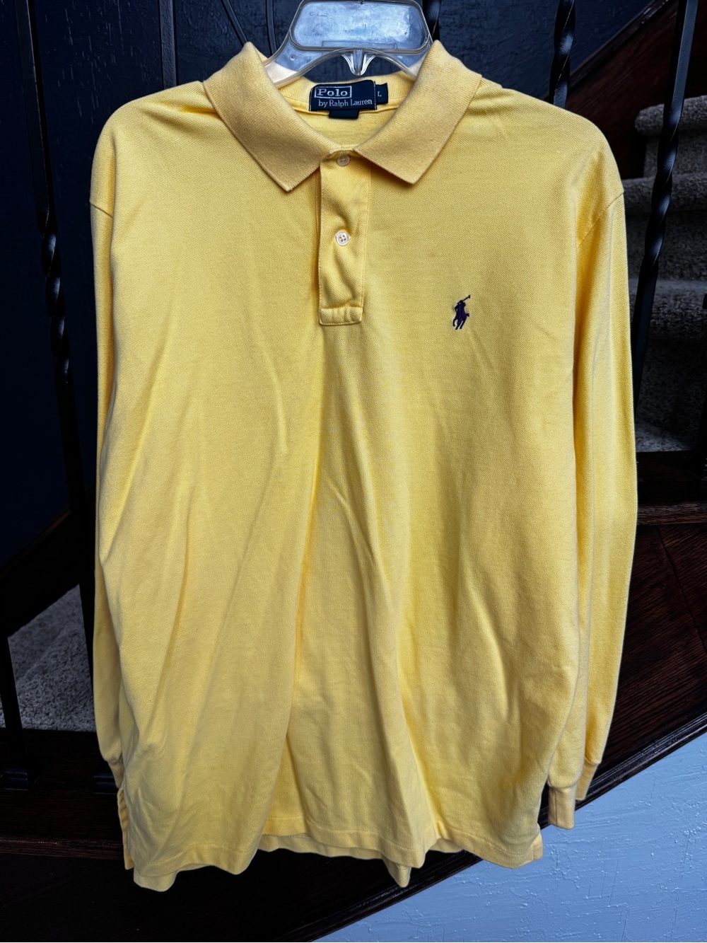 Polo by Ralph Lauren Yellow Long Sleeve Polo Shirt with Navy Pony large